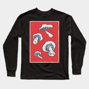 I draw some spicy funky white shrooms on red background Long Sleeve T-Shirt